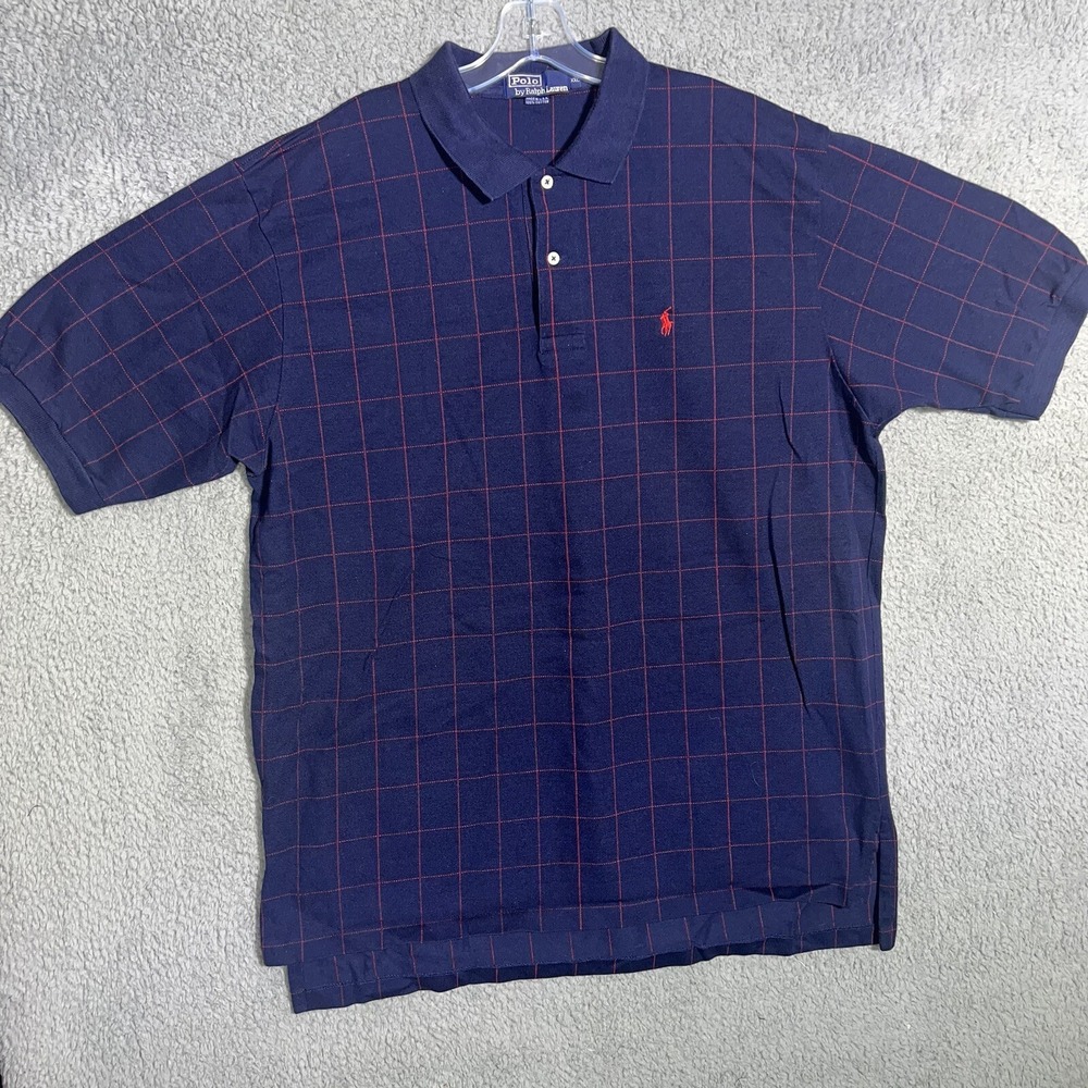 VTG Polo Ralph Lauren Shirt Men's 2XL XXL Blue Red Check‎ Red Pony Polo Plaid